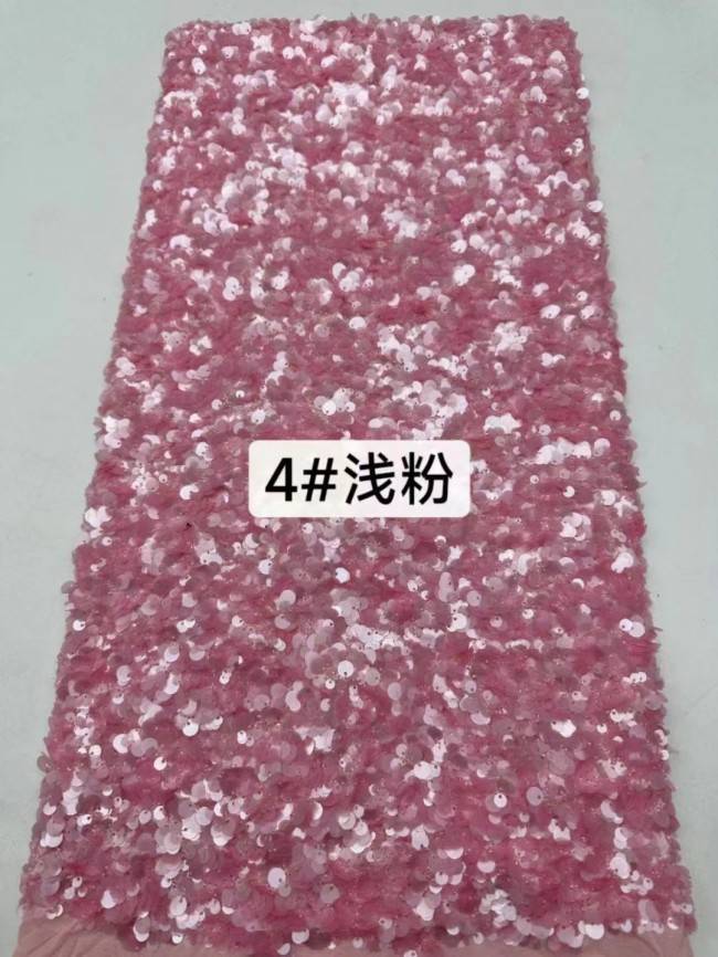 5 Yards Colorful Sequins Pearls Beaded Embroidered 3D Floral Lace Material Fabric For Dresses JC002