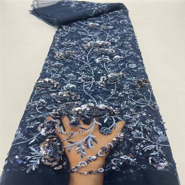 5 Yards Colorful Sequins Pearls Beaded Embroidered 3D Floral Lace Material Fabric For Dresses JC003
