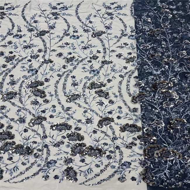 5 Yards Colorful Sequins Pearls Beaded Embroidered 3D Floral Lace Material Fabric For Dresses JC003