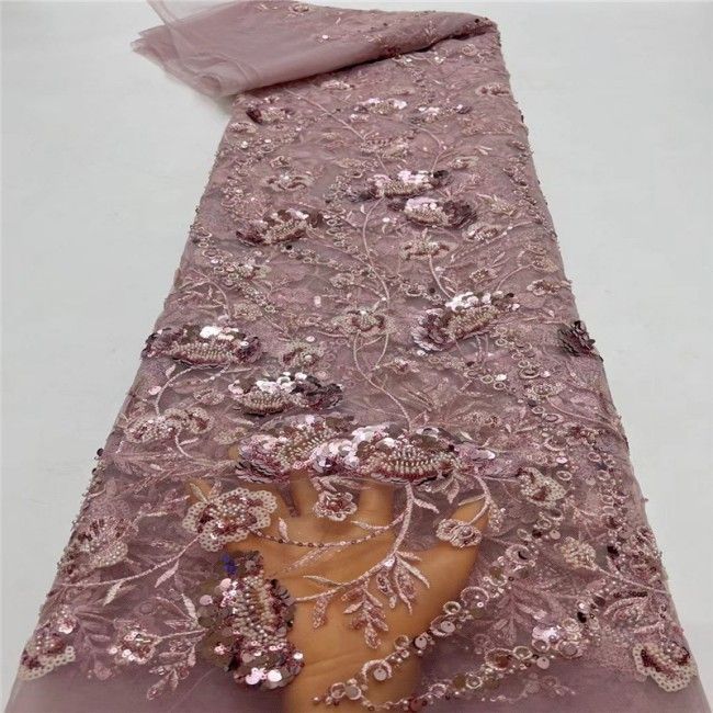 5 Yards Colorful Sequins Pearls Beaded Embroidered 3D Floral Lace Material Fabric For Dresses JC003