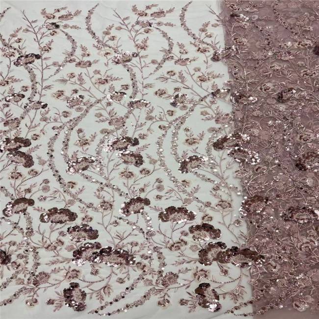 5 Yards Colorful Sequins Pearls Beaded Embroidered 3D Floral Lace Material Fabric For Dresses JC003