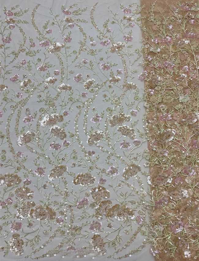 5 Yards Colorful Beaded Embroidered Lace Material Fabric For Dresses
