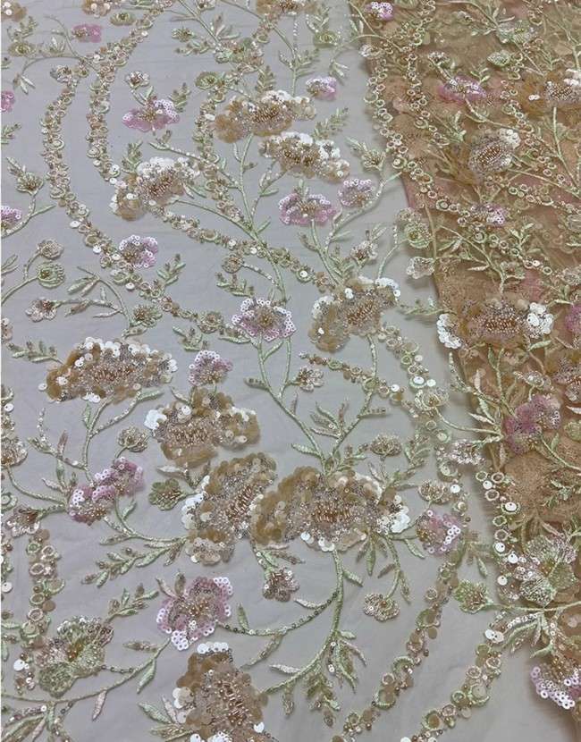 5 Yards Colorful Beaded Embroidered Lace Material Fabric For Dresses