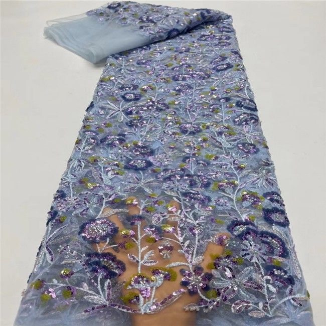 5 Yards Colorful Sequins Pearls Beaded Embroidered 3D Floral Lace Material Fabric For Dresses JC004