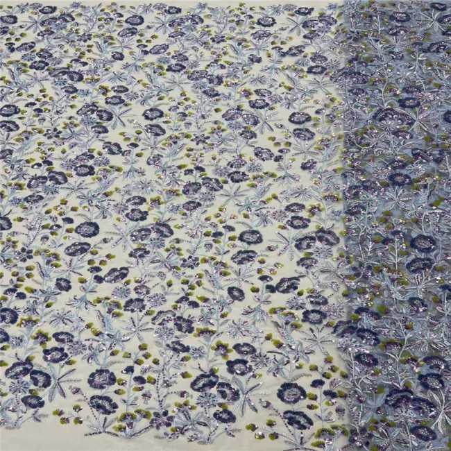 5 Yards Colorful Sequins Pearls Beaded Embroidered 3D Floral Lace Material Fabric For Dresses JC004
