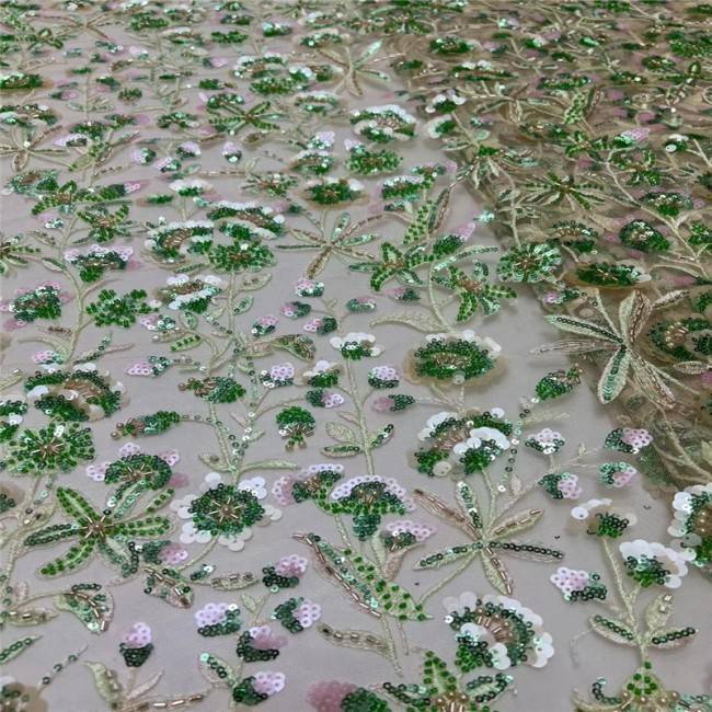 5 Yards Colorful Sequins Pearls Beaded Embroidered 3D Floral Lace Material Fabric For Dresses JC004