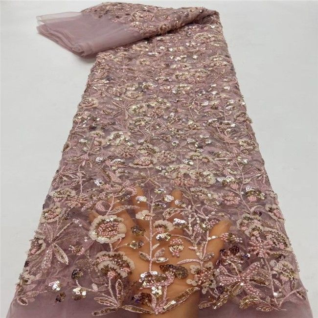 5 Yards Colorful Sequins Pearls Beaded Embroidered 3D Floral Lace Material Fabric For Dresses JC004