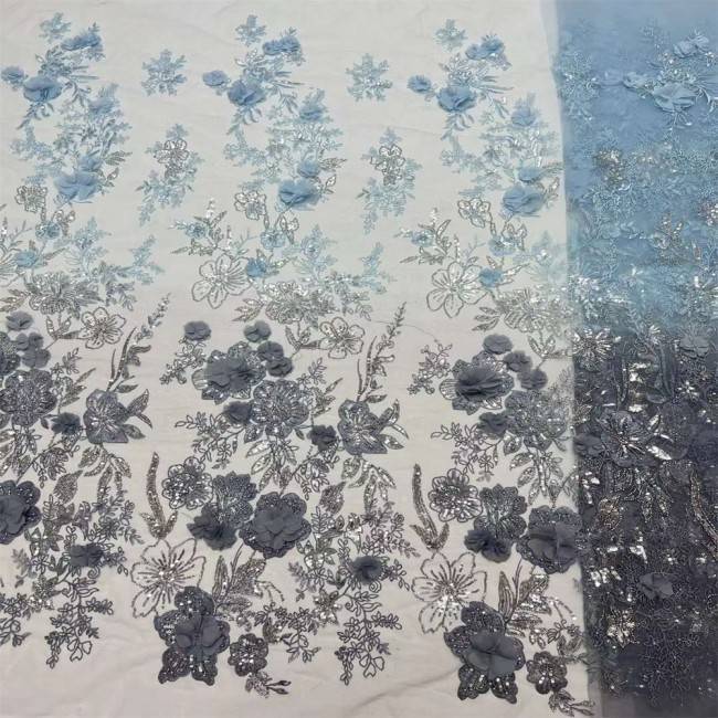 5 Yards Colorful Sequins Pearls Beaded Embroidered 3D Floral Lace Material Fabric For Dresses JC005