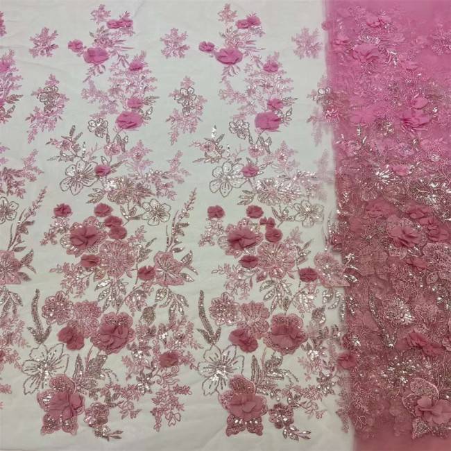 5 Yards Colorful Sequins Pearls Beaded Embroidered 3D Floral Lace Material Fabric For Dresses JC005