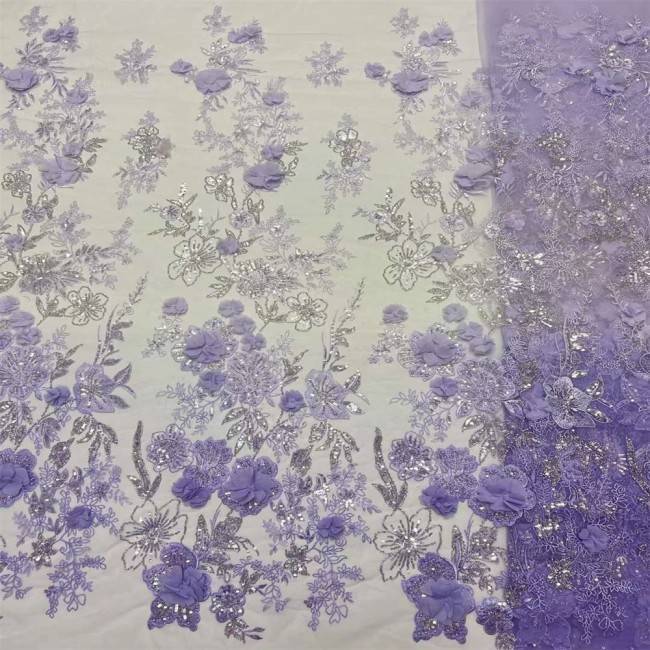 5 Yards Colorful Sequins Pearls Beaded Embroidered 3D Floral Lace Material Fabric For Dresses JC005