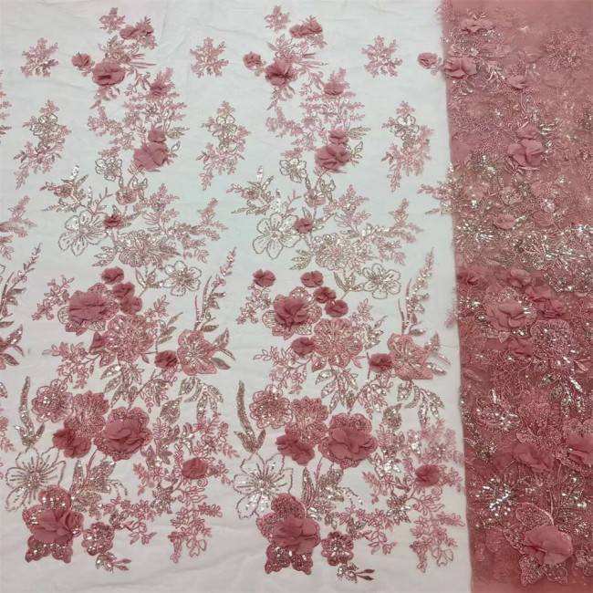5 Yards Colorful Sequins Pearls Beaded Embroidered 3D Floral Lace Material Fabric For Dresses JC005
