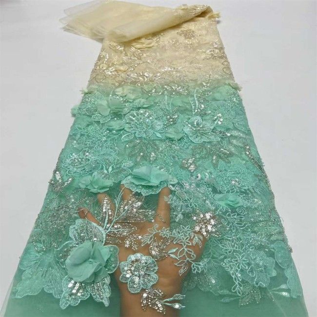 5 Yards Colorful Sequins Pearls Beaded Embroidered 3D Floral Lace Material Fabric For Dresses JC005
