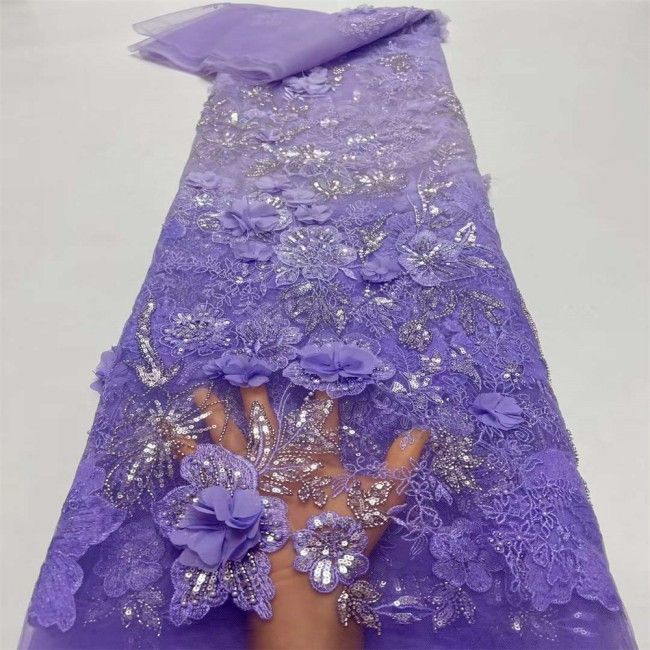 5 Yards Colorful Sequins Pearls Beaded Embroidered 3D Floral Lace Material Fabric For Dresses JC005