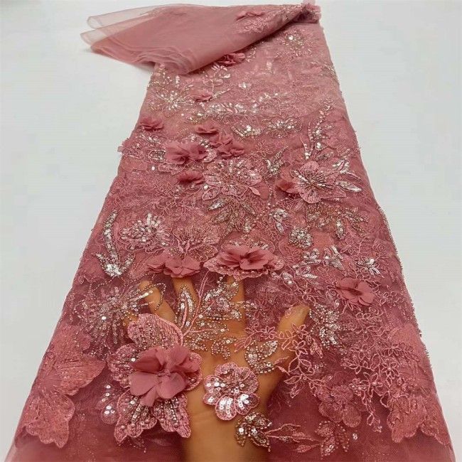 5 Yards Colorful Sequins Pearls Beaded Embroidered 3D Floral Lace Material Fabric For Dresses JC005