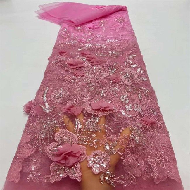 5 Yards Colorful Sequins Pearls Beaded Embroidered 3D Floral Lace Material Fabric For Dresses JC005
