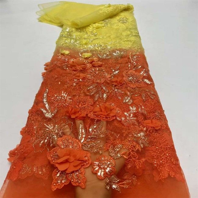 5 Yards Colorful Sequins Pearls Beaded Embroidered 3D Floral Lace Material Fabric For Dresses JC005