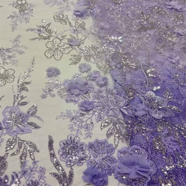 5 Yards Colorful Sequins Pearls Beaded Embroidered 3D Floral Lace Material Fabric For Dresses JC005