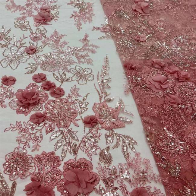 5 Yards Colorful Sequins Pearls Beaded Embroidered 3D Floral Lace Material Fabric For Dresses JC005