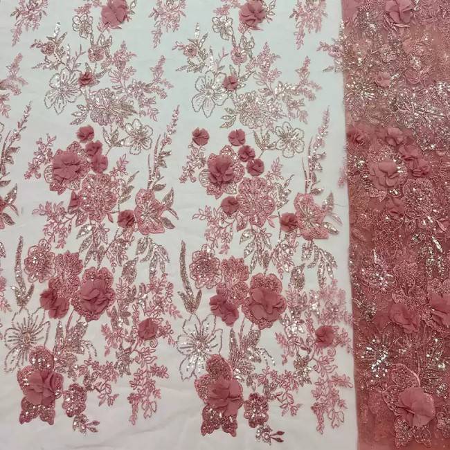 5 Yards Colorful Sequins Pearls Beaded Embroidered 3D Floral Lace Material Fabric For Dresses JC005