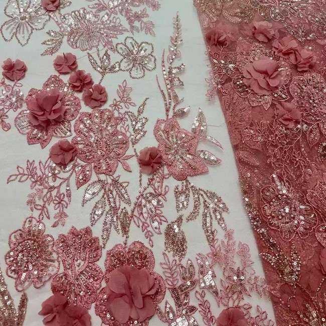 5 Yards Colorful Sequins Pearls Beaded Embroidered 3D Floral Lace Material Fabric For Dresses JC005