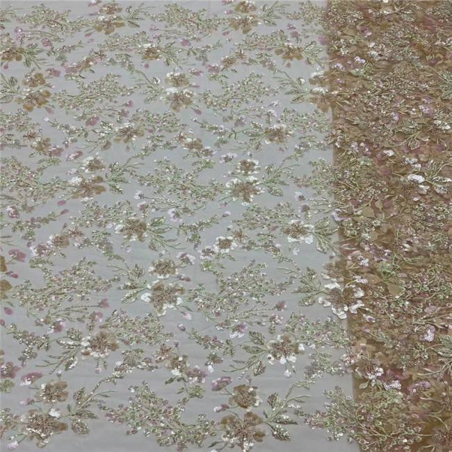 5 Yards Colorful Sequins Pearls Beaded Embroidered 3D Floral Lace Material Fabric For Dresses JC006