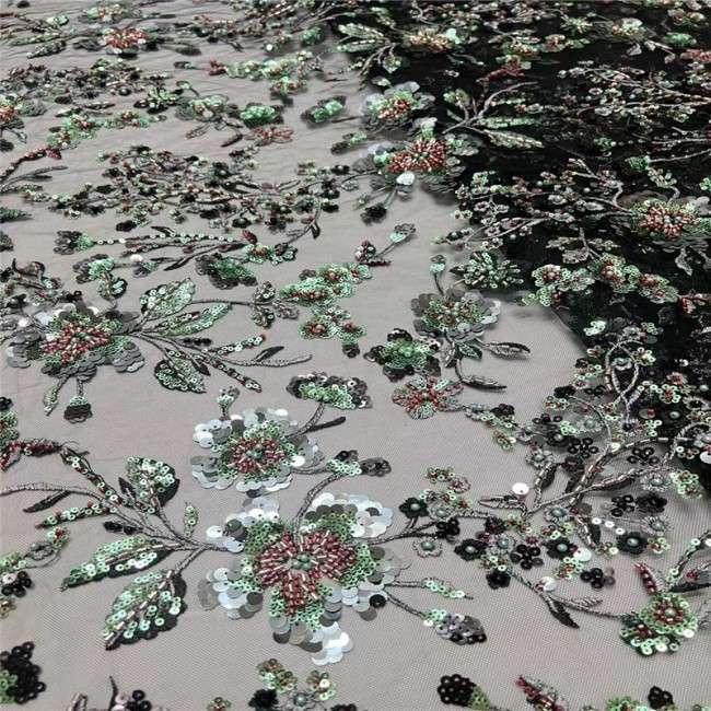 5 Yards Colorful Sequins Pearls Beaded Embroidered 3D Floral Lace Material Fabric For Dresses JC006