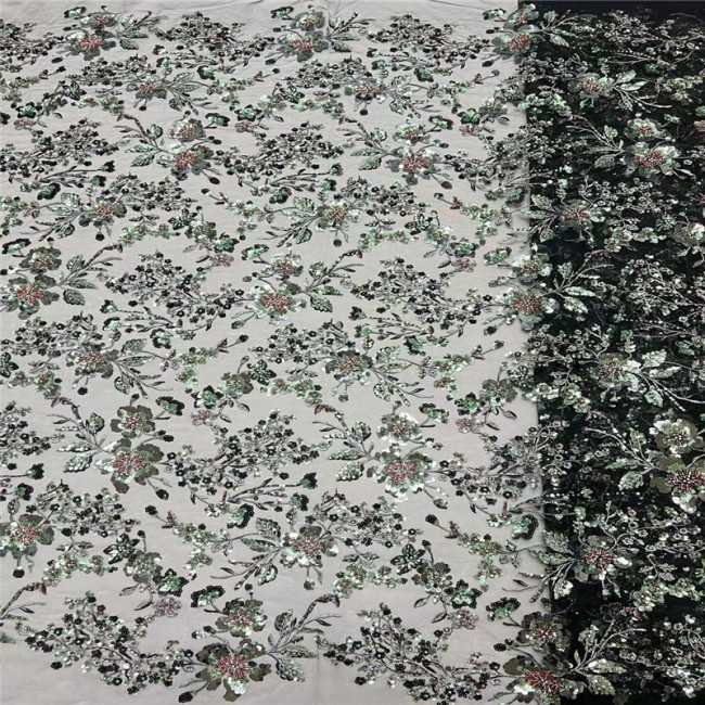 5 Yards Colorful Sequins Pearls Beaded Embroidered 3D Floral Lace Material Fabric For Dresses JC006