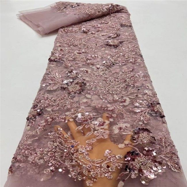 5 Yards Colorful Sequins Pearls Beaded Embroidered 3D Floral Lace Material Fabric For Dresses JC006