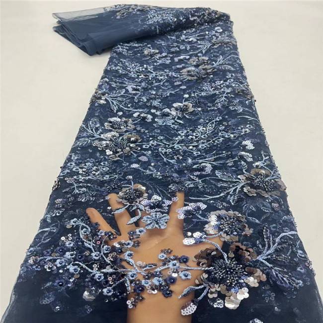 5 Yards Colorful Sequins Pearls Beaded Embroidered 3D Floral Lace Material Fabric For Dresses JC006