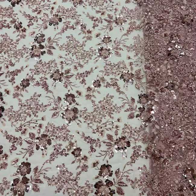 5 Yards Colorful Sequins Pearls Beaded Embroidered 3D Floral Lace Material Fabric For Dresses JC006