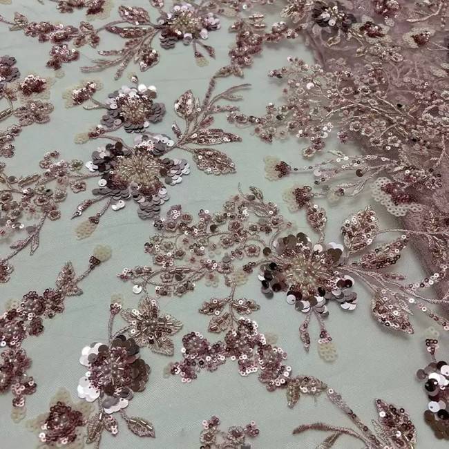 5 Yards Colorful Sequins Pearls Beaded Embroidered 3D Floral Lace Material Fabric For Dresses JC006