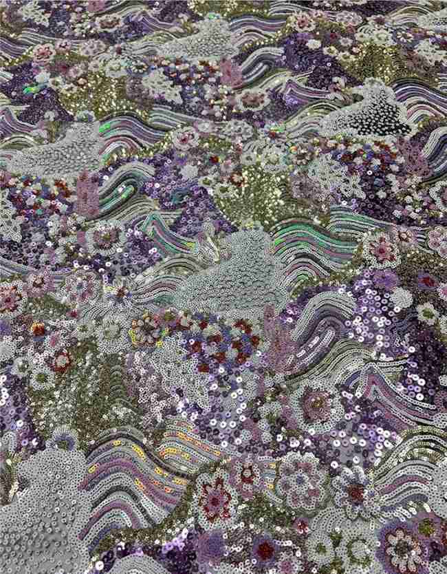 5 Yards Colorful Sequins Pearls Beaded Embroidered 3D Floral Lace Material Fabric For Dresses JC009