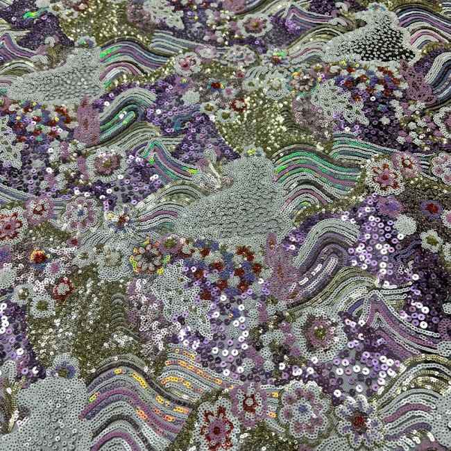 5 Yards Colorful Sequins Pearls Beaded Embroidered 3D Floral Lace Material Fabric For Dresses JC009