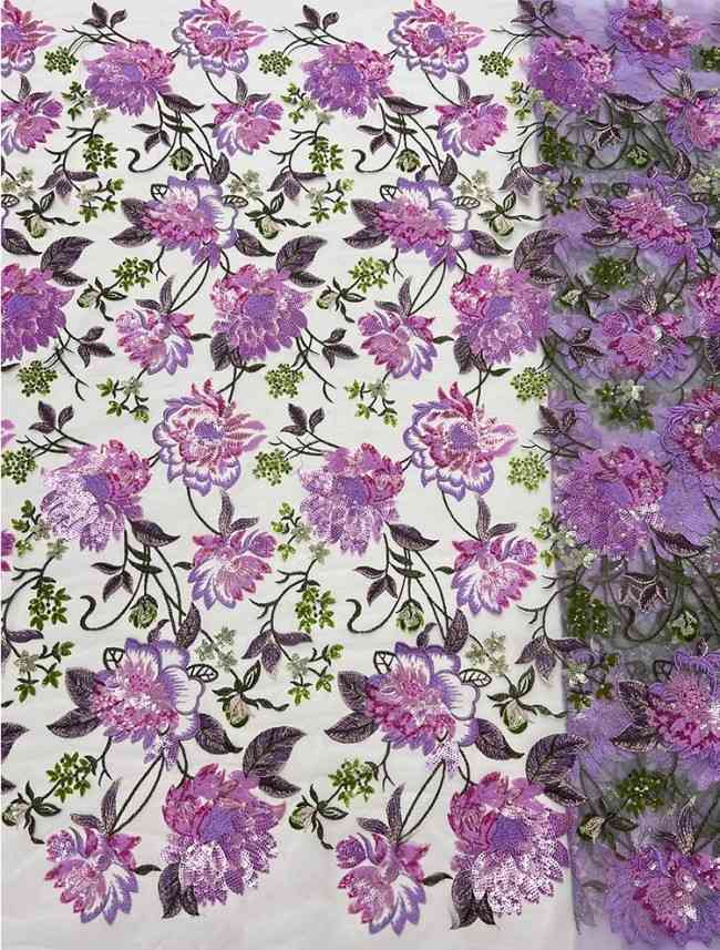 5 Yards Colorful Sequins Pearls Beaded Embroidered 3D Floral Lace Material Fabric For Dresses JC011