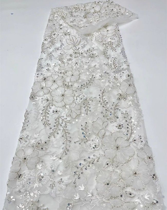 5 Yards Colorful Sequins Pearls Beaded Embroidered 3D Floral Lace Material Fabric For Dresses JC013