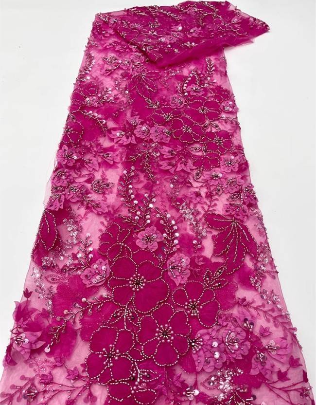 5 Yards Colorful Sequins Pearls Beaded Embroidered 3D Floral Lace Material Fabric For Dresses JC013
