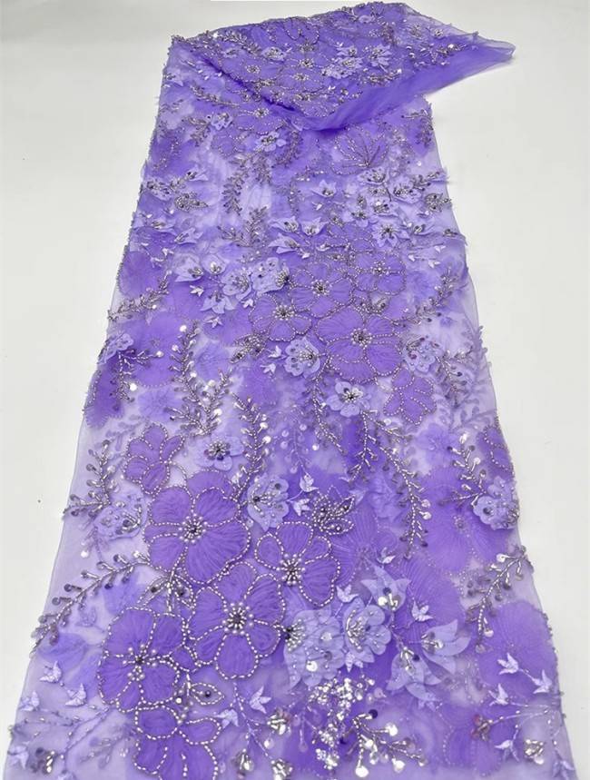 5 Yards Colorful Sequins Pearls Beaded Embroidered 3D Floral Lace Material Fabric For Dresses JC013