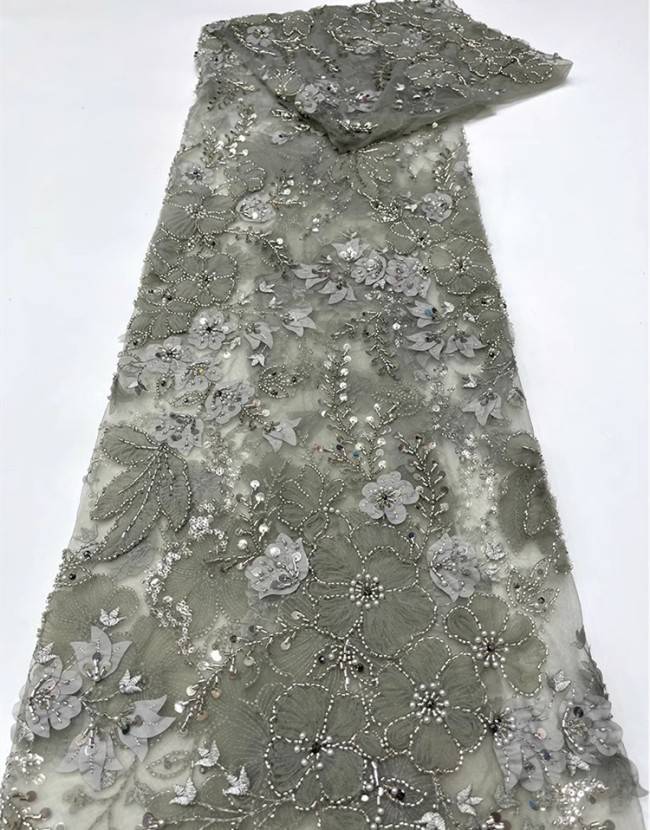 5 Yards Colorful Sequins Pearls Beaded Embroidered 3D Floral Lace Material Fabric For Dresses JC013