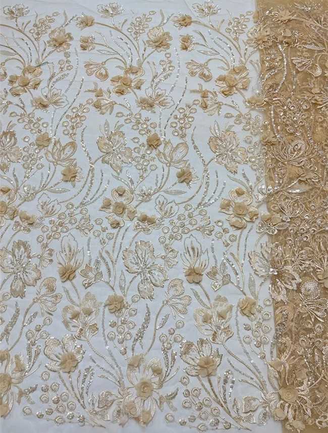 5 Yards Colorful Sequins Pearls Beaded Embroidered 3D Floral Lace Material Fabric For Dresses JC015