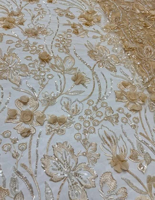 5 Yards Colorful Sequins Pearls Beaded Embroidered 3D Floral Lace Material Fabric For Dresses JC015