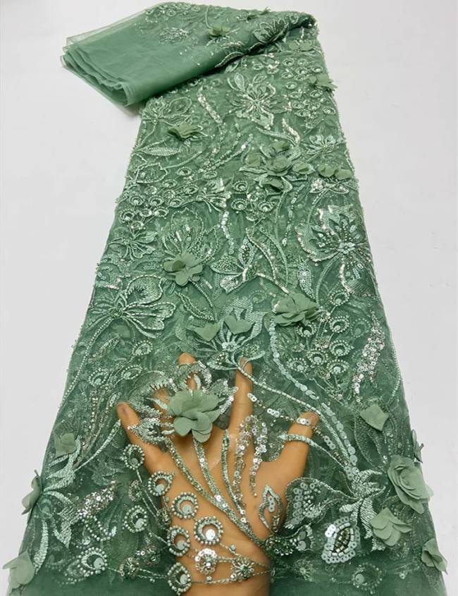 5 Yards Colorful Sequins Pearls Beaded Embroidered 3D Floral Lace Material Fabric For Dresses JC015