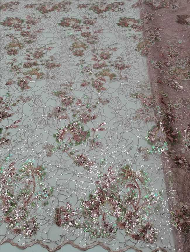 5 Yards Colorful Sequins Pearls Beaded Embroidered 3D Floral Lace Material Fabric For Dresses JC018