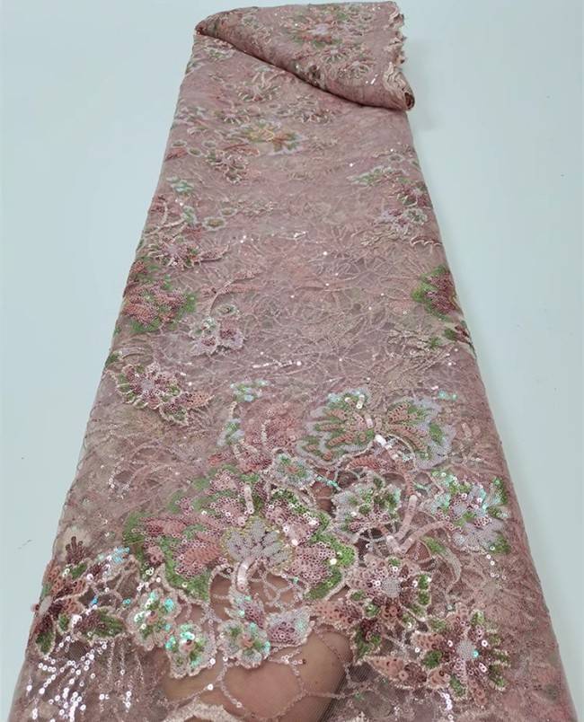 5 Yards Colorful Sequins Pearls Beaded Embroidered 3D Floral Lace Material Fabric For Dresses JC018