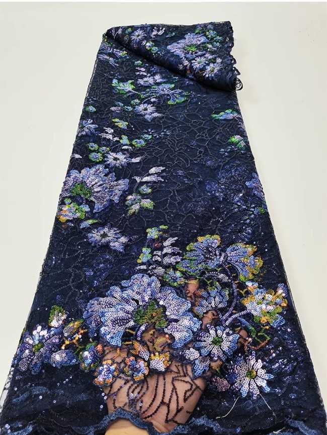5 Yards Colorful Sequins Pearls Beaded Embroidered 3D Floral Lace Material Fabric For Dresses JC018