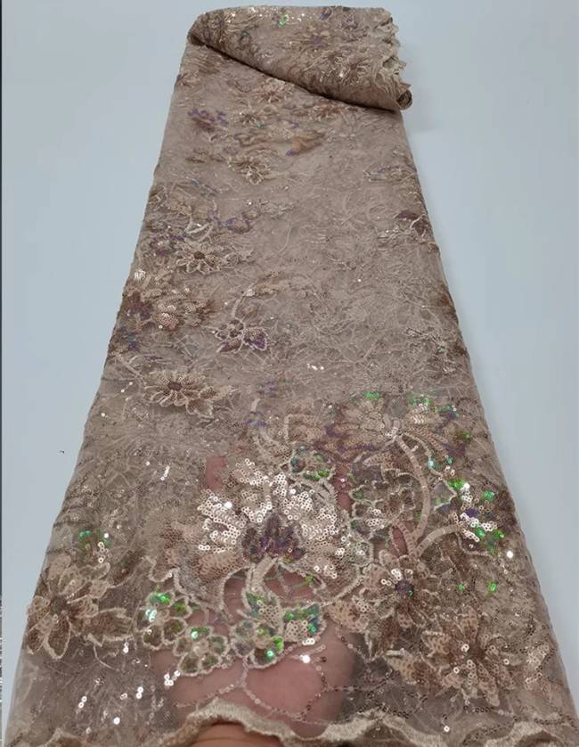 5 Yards Colorful Sequins Pearls Beaded Embroidered 3D Floral Lace Material Fabric For Dresses JC018