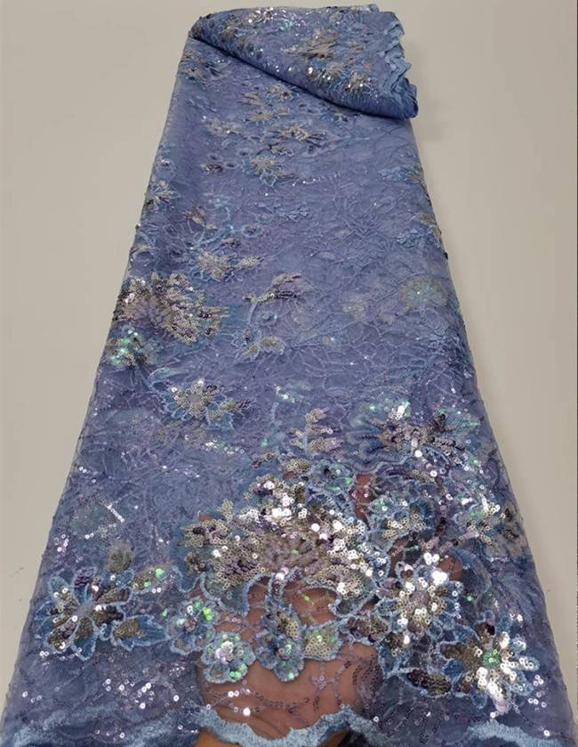 5 Yards Colorful Sequins Pearls Beaded Embroidered 3D Floral Lace Material Fabric For Dresses JC018