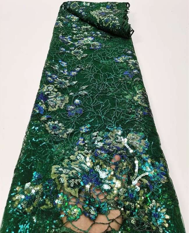 5 Yards Colorful Sequins Pearls Beaded Embroidered 3D Floral Lace Material Fabric For Dresses JC018