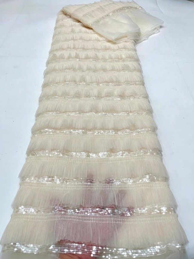 5 Yards Colorful Sequins Pearls Beaded Embroidered 3D Floral Lace Material Fabric For Dresses JC023