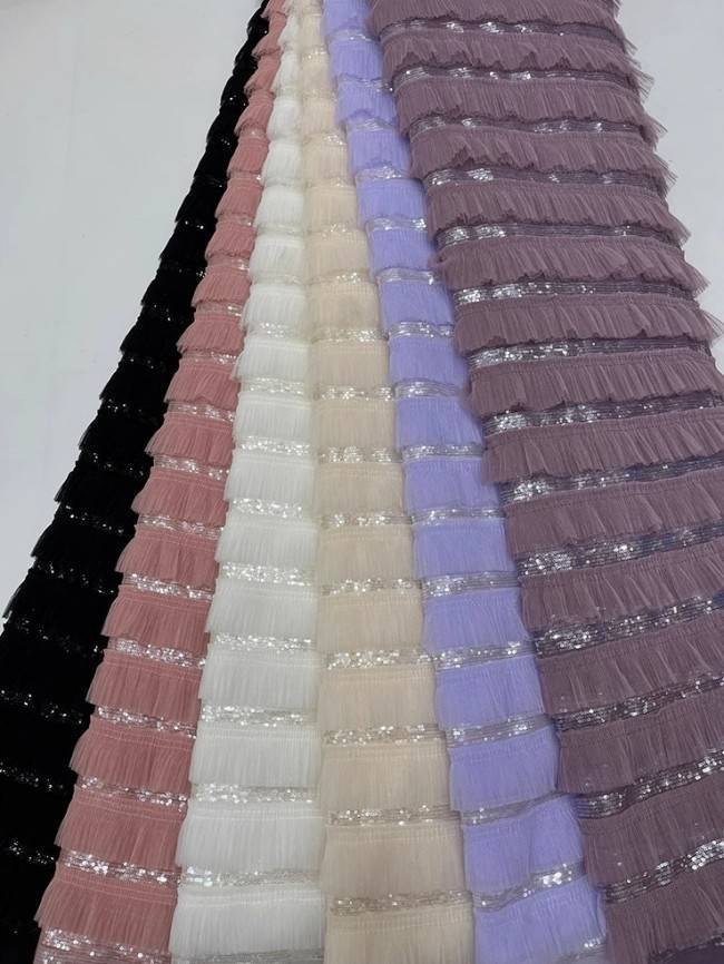 5 Yards Colorful Sequins Pearls Beaded Embroidered 3D Floral Lace Material Fabric For Dresses JC023