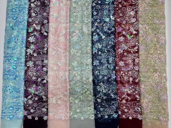 5 Yards Colorful Sequins Pearls Beaded Embroidered 3D Floral Lace Material Fabric For Dresses JC026